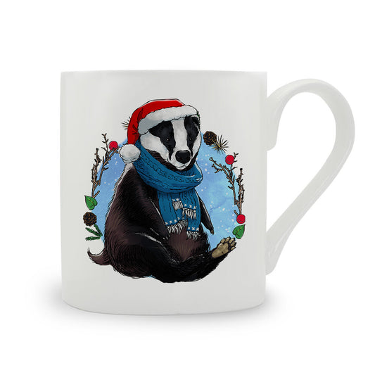 Christmas Wreath Badger Bone China Mug