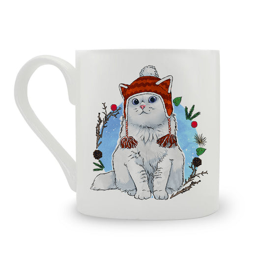 Christmas Wreath Cat Bone China Mug