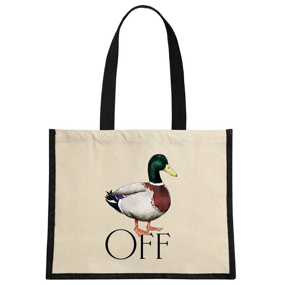Wild Giggles Duck Off Cream & Black Jute Bag