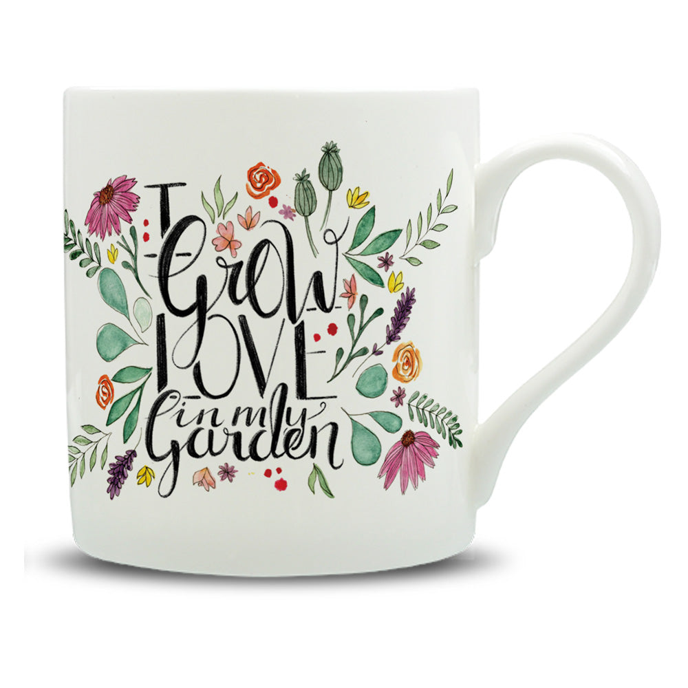 I Grow Love In The Garden Watercolour Large Bone China Mug - 350ml