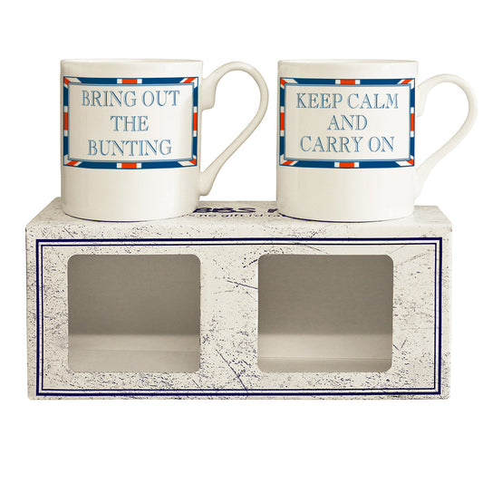 Terribly British Bring Out The Bunting & Keep Calm and Carry On 250ml Mug Set - 2 Pack