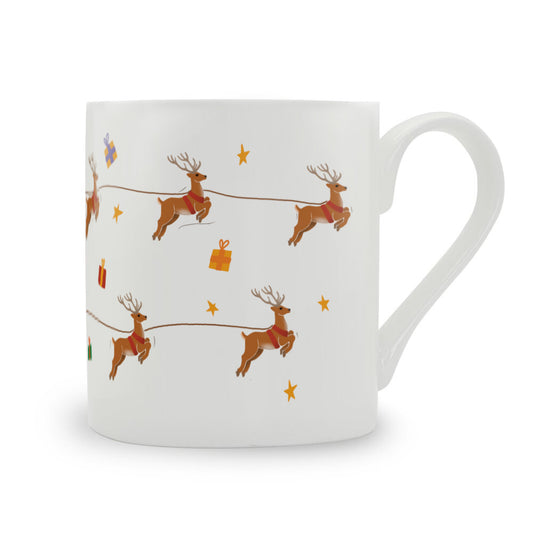 Santa and His Reindeer Large Bone China Mug - 350ml