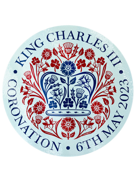 King Charles III Coronation Circular Glass Chopping Board