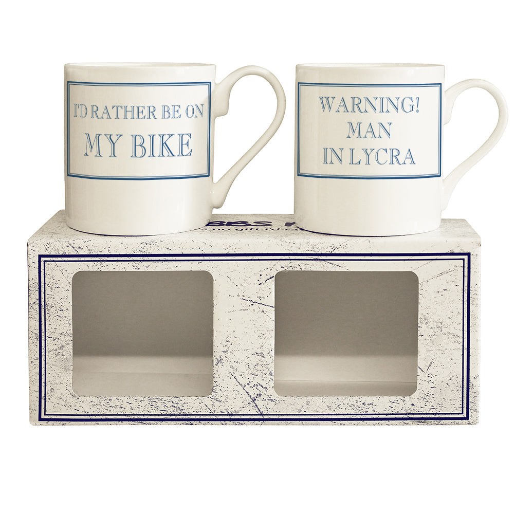 I'd Rather Be On My Bike & Warning Man In Lycra 250ml Mug Gift Set - 2 Pack